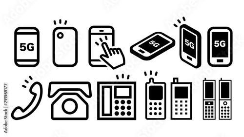スマホ電話5gアイコンの白黒ベクターイラスト素材セット Wall Mural And4me スマホ電話5gアイコンの白黒ベクターイラスト素材セット Wall Mural And4me