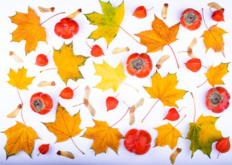 Fall pattern with leaves and persimmon.