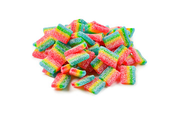 Juicy colorful jelly sweets isolated on white. Gummy candies. .