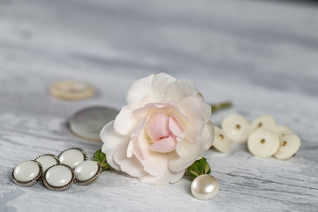 Weiße Knöpfe mit rose