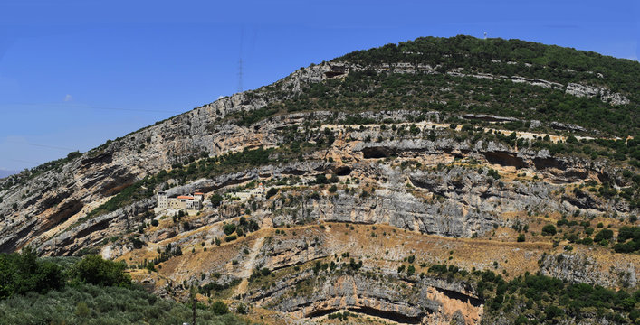 hamatoura monastery on a cliff in the law part of Kadisha valley, "the valley of saints" in Mount Lebanon, Lebanon this monastery is situated on a spectacular anticline