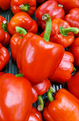 Paprika many vegetables on the store shelf. Selective focus