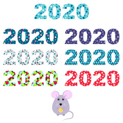 2020 Happy new year banner with patterned numbers and a rat. Vector illustration of 2020 Chinese year of rat for poster, sales banner, card, headline design.