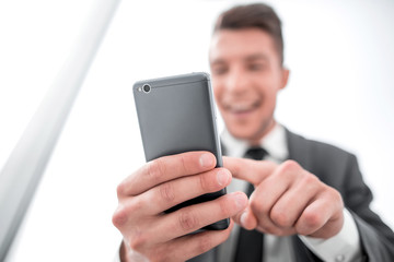 businessman reading a text message