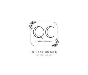 Q C QC Beauty vector initial logo, handwriting logo of initial signature, wedding, fashion, jewerly, boutique, floral and botanical with creative template for any company or business.