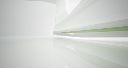 Abstract architectural white and glass gradient color interior of a minimalist house with large windows. 3D illustration and rendering.