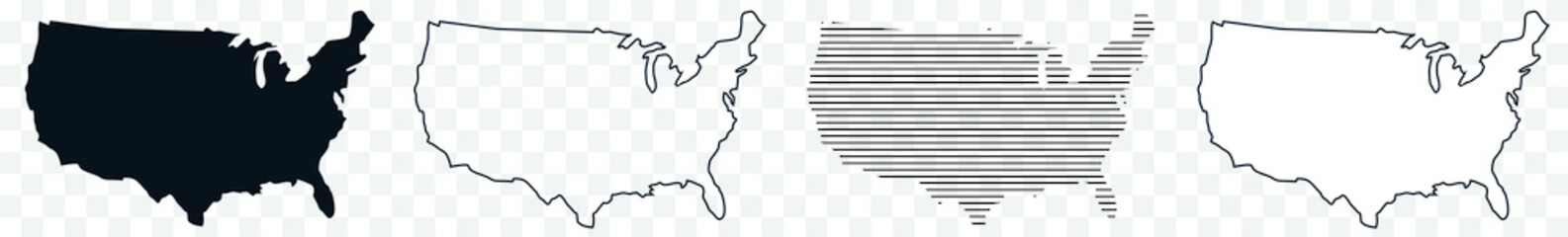 US Map Black | USA Border | United States Country | America | Transparent Isolated | Variations - obrazy, fototapety, plakaty