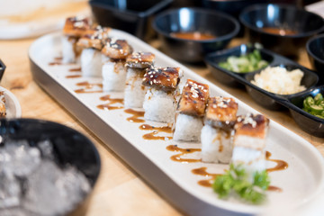 Unagi Sushi Set Japan eel in Japanese food restaurant