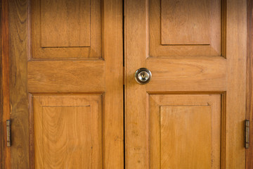 Lock on wood door,wood door entrance of residential house