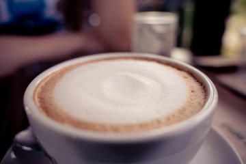 Closeup Cappuccino. Cup Of Cappuccino Or Latte Coffee
