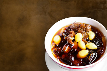 Sweet dessert made of herbs with ice,ching po leung gruel or water chestnut cold soup. It is good for summer and release your body heat.