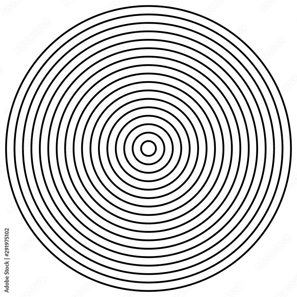 Fototapete Radial circles design element. Expanding, converging circle lines from the center, epicenter. Convergence, emission, orbit concepts. Radiating lines geometric element