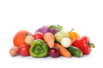 Composition with ripe vegetables isolated on white background
