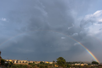 Naklejka na ściany i meble Rainbow over Mazzarino, Caltanissetta, Sicily, Italy, Europe