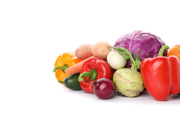 Composition with ripe vegetables isolated on white background