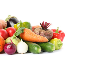 Composition with ripe vegetables isolated on white background