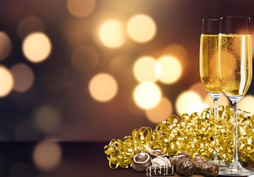 Champagne Flutes with Chocolate and Streamer