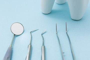 Dental instruments. Close-up of dentistry tools. Orthodontics.  