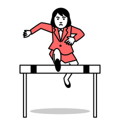 Business woman jumping over hurdle. Vector illustration.