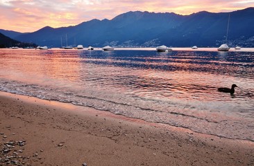 Abendstimmung am Lago Maggiore, Tessin, Schweiz