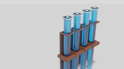 test tubes with blue liquid on white background
