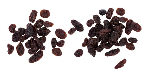 Dried raisins on white background