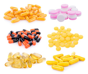 medical pills isolated on white background