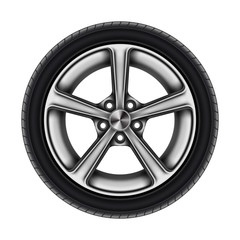 Auto tyre or isolated automobile wheel on white