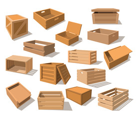 Wooden packages or realistic wood boxes