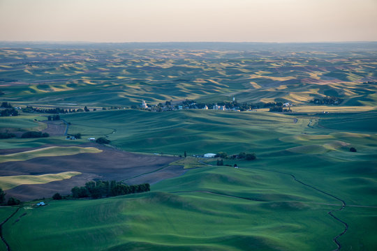 Beautiful sunset golden hour view of the Palouse as seen from Steptoe Butte State Park in Washington State USA