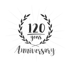 120 years anniversary celebration logo. One hundred and twenty years celebrating watercolor design template. Vector and illustration.