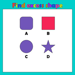 IQ test. The game "find an extra figure." Solve the logical problem.Challenge for children. Brain development. Flat style. Vector illustration