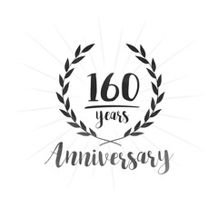 160 years anniversary celebration logo. One hundred and sixty years celebrating watercolor design template. Vector and illustration.