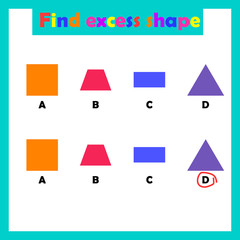 IQ test. The game "find an extra figure." Solve the logical problem.Challenge for children. Brain development. Flat style. Vector illustration