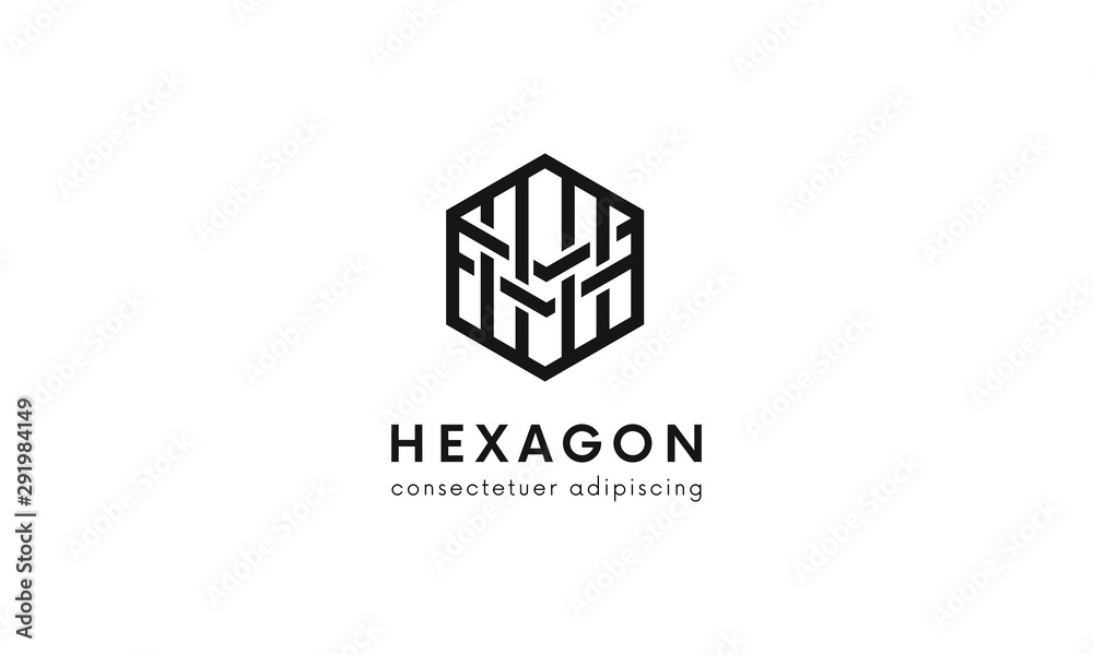 Poster Simple geometric hexagon logo vector design. Clean linear comapany sign.
