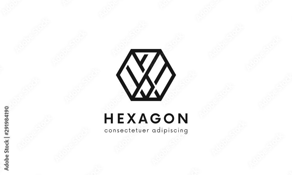 Poster Simple geometric hexagon logo vector design. Clean linear comapany sign.