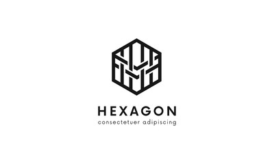 Simple geometric hexagon logo vector design. Clean linear comapany sign.