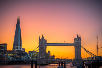 Naklejka premium Tower Bridge, London, UK, during golden sunset hours. Exclusive London