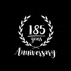 185 years anniversary celebration logo. One hundred and eighty-five years celebrating watercolor design template. Vector and illustration.