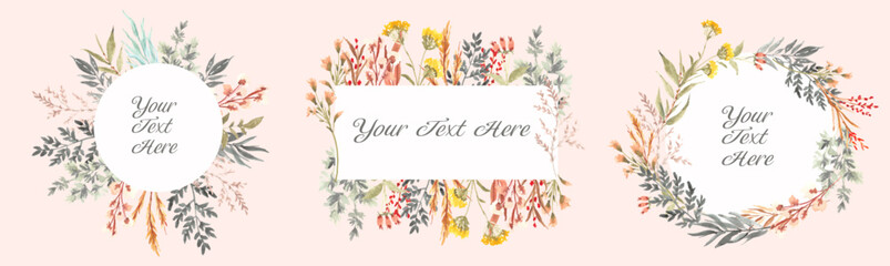 wild floral frame with watercolor collection