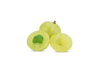 Phyllanthus emblica or Indian gooseberry fruits isolate on white background.Also known as emblic,emblic myrobalan,myrobalan.