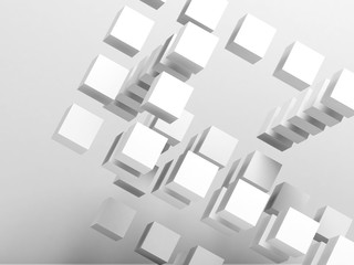 White 3d flying cubes structure. Abstract