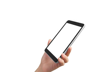 Hands holding tablet computer gadget with isolated