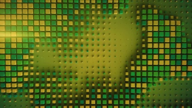 Wall of green blocks. Seamless loop 3D render animation