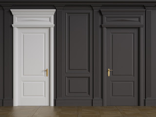 White door in black interior with copy space