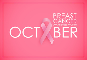 October Breast Cancer Awareness Month Concept Background. Pink Ribbon Sign. Vector illustration