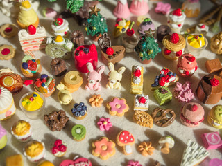 Merry Chrismas with a lot of miniature toys. Sweet party, dessert table toy concept.