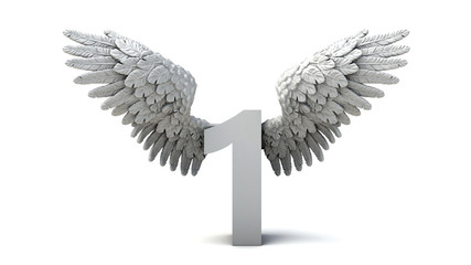 3D illustration of number 1 with wings
