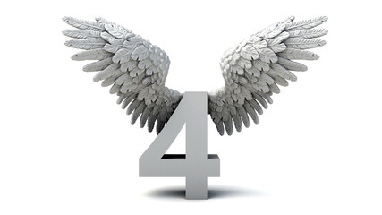 3D illustration of number 4 with wings
