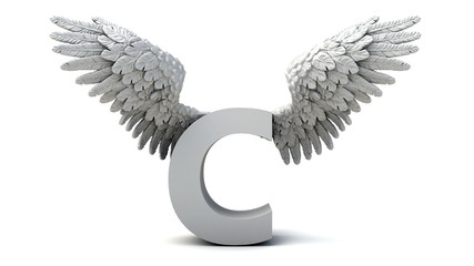 3D illustration of letter C with wings